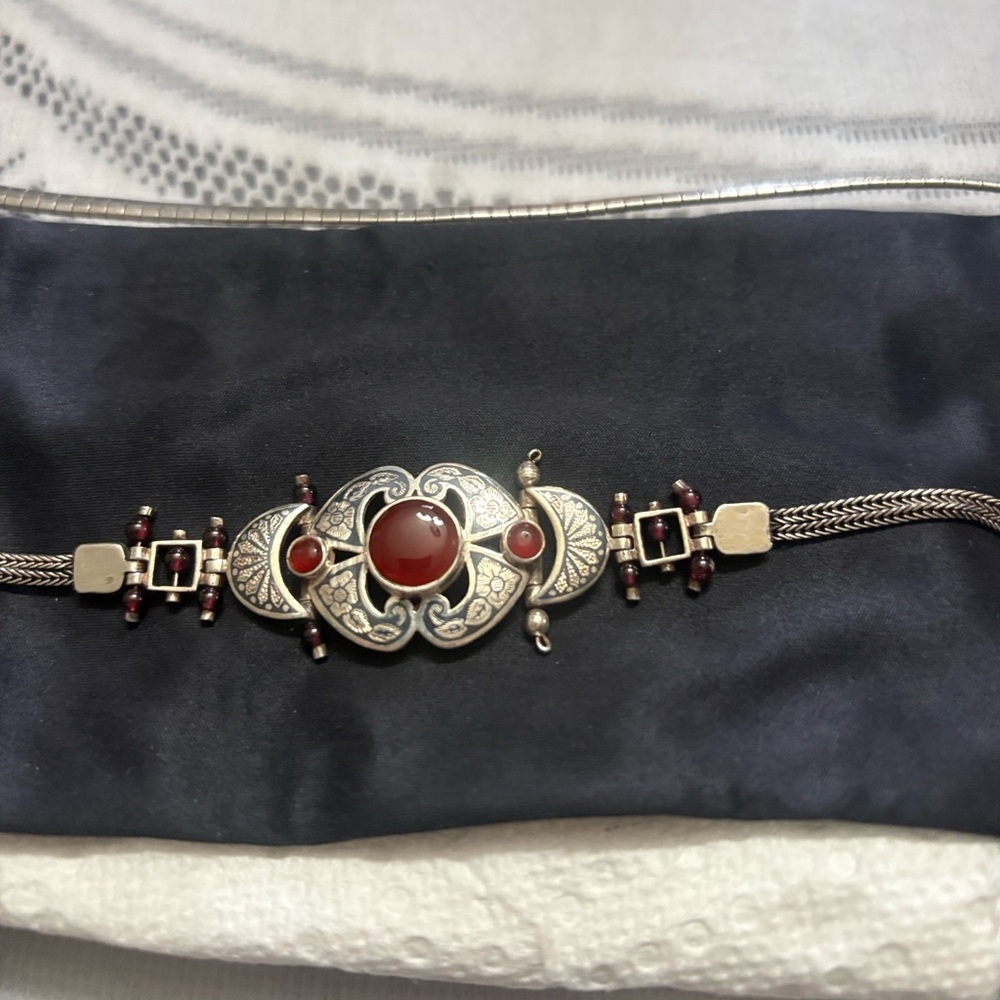 Vintage-Style Red Carnelian Silver Necklace
